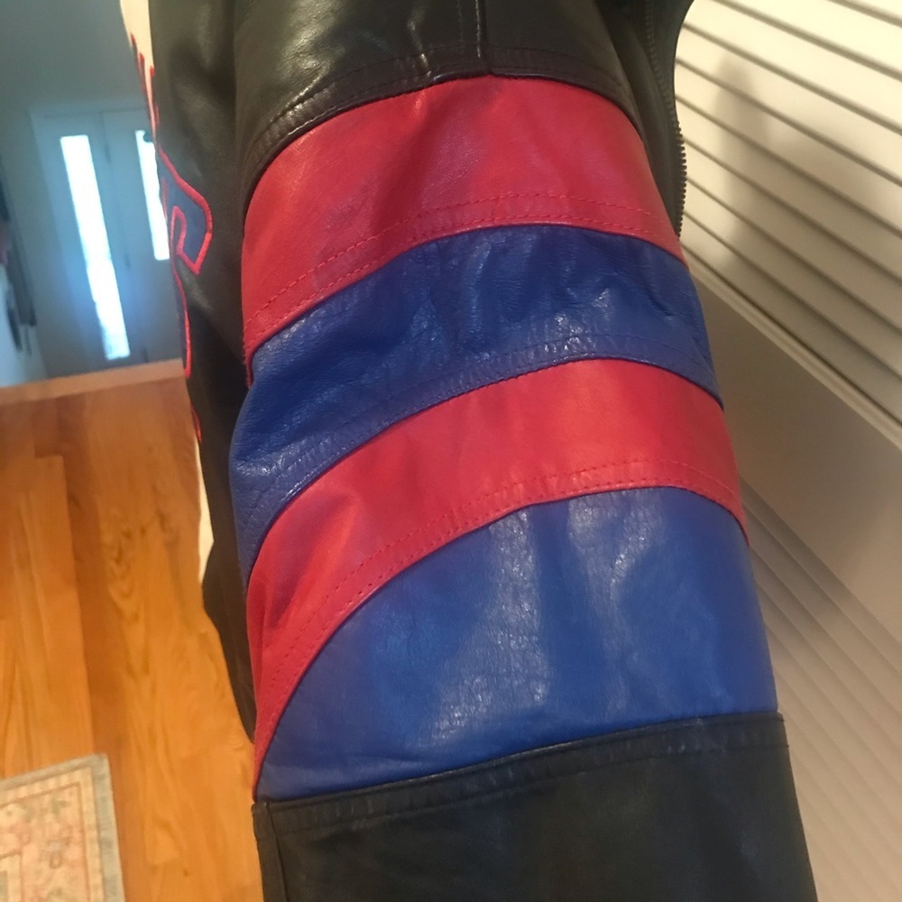🏈 RARE Vintage Leather GIANTS Bomber Jacket - Picture 10 of 13